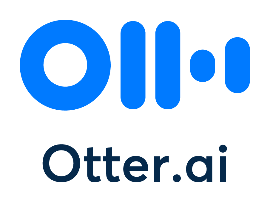 Plavo-teget Otter.ai logo sa stiliziranim slovima na bijeloj pozadini.