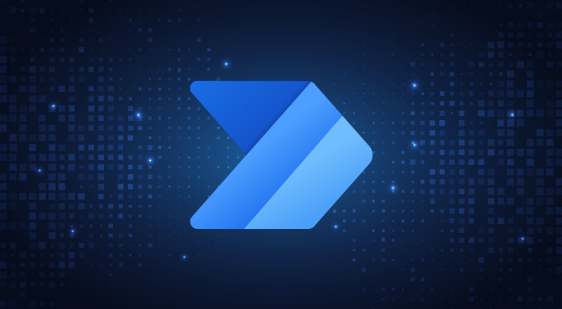 Plavi geometrijski logo sa strelicom na tamnoj digitalnoj pozadini sa svjetlećim kvadratima, koji prenosi tehnološki ili futuristički osjećaj.