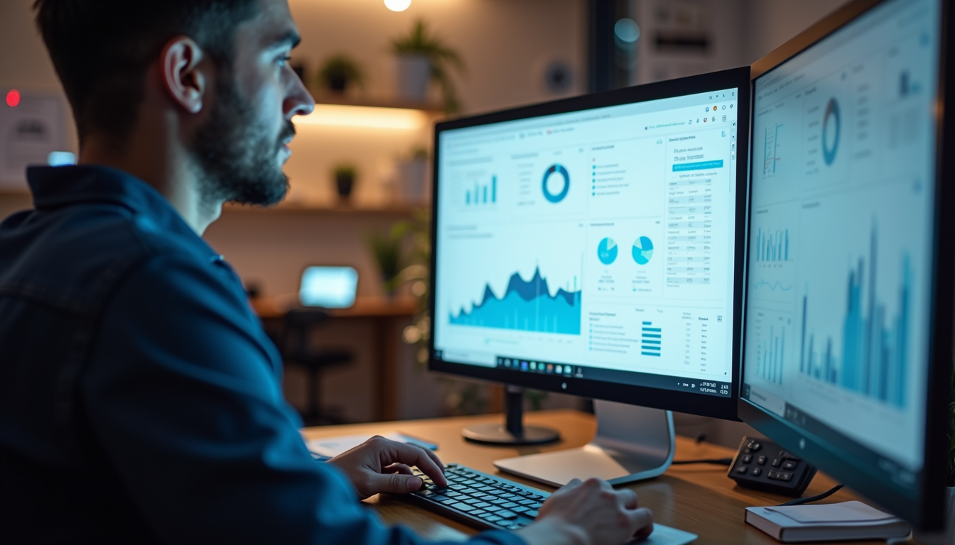 Eye-level view of a computer screen displaying a Power BI dashboard