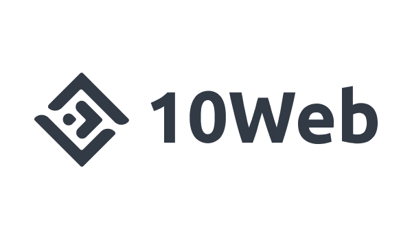 Logo 10Web-a s geometrijskom ikonom s lijeve strane. Tekst "10Web" je podebljan, tamnim fontom, što ukazuje na brend usmjeren na tehnologiju.
