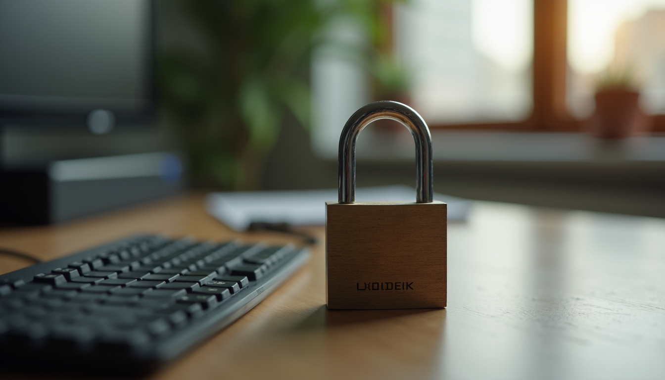 Close-up view of an unlocked padlock on a desk
