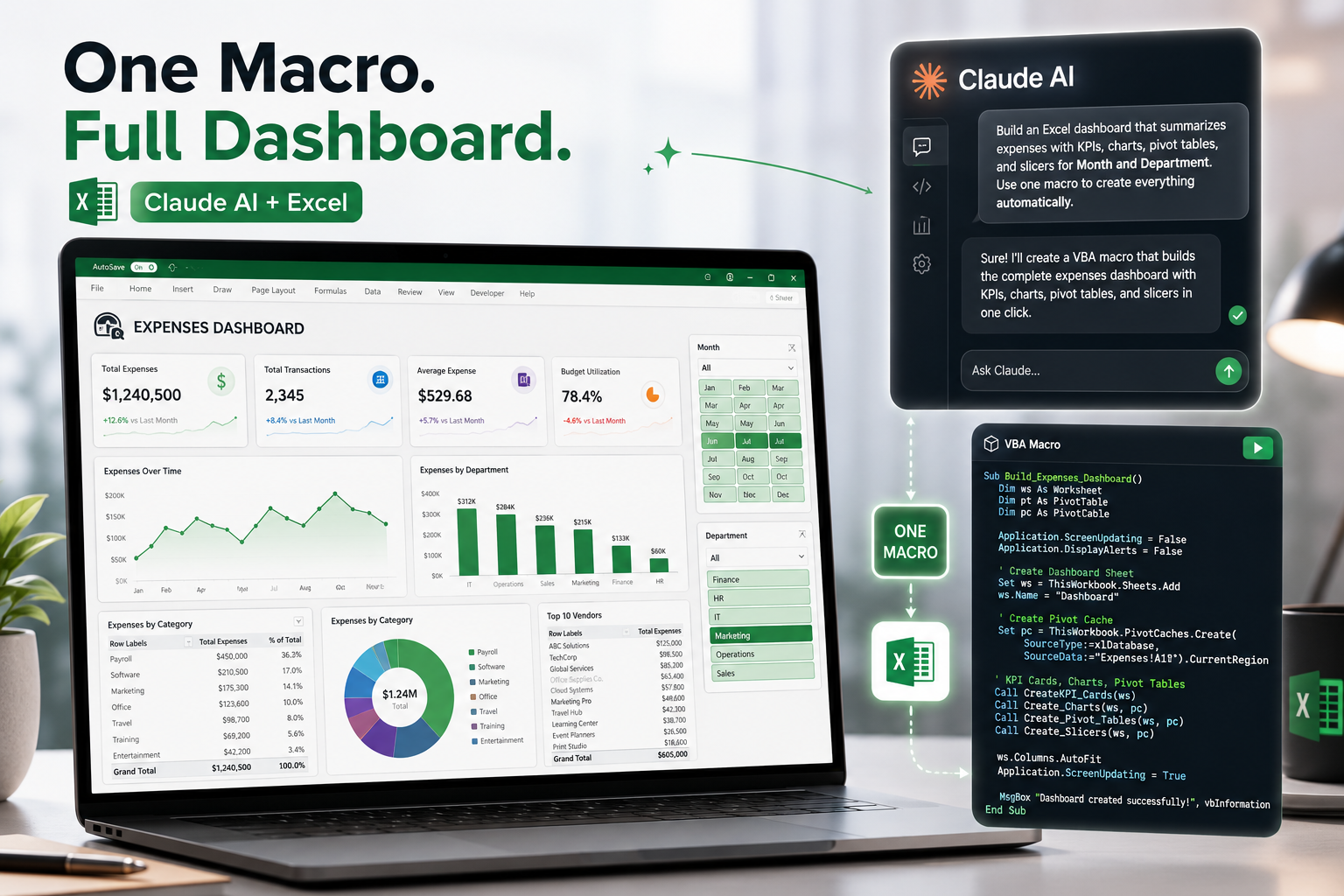 One Macro, One Full Excel Expenses Dashboard (with Claude AI)